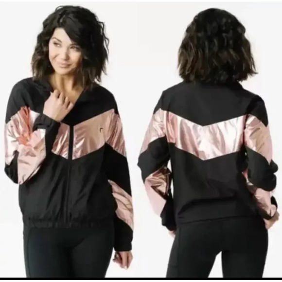 Zyia Active Wear Metallic Pink Block Windbreaker Jacket - Picture 1 of 8